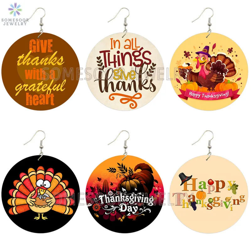 SOMESOOR счастливый день благодарения деревянные серьги в виде капель с обеих сторон