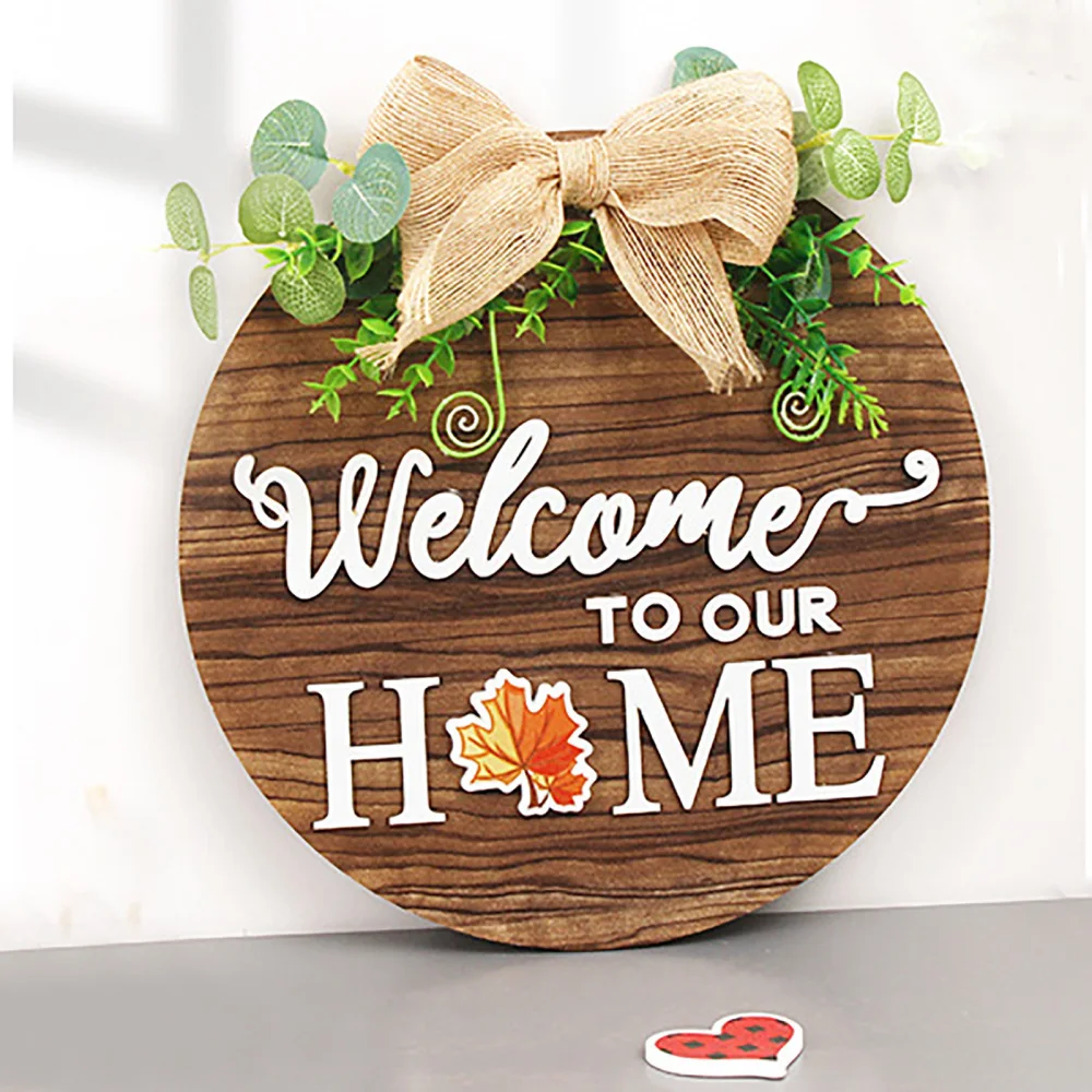 

Interchangeable Wooden Door Hanger Ornaments With 14pcs Magnetic Stickers Seasonal Home Sign Welcome Home Decoration For Party
