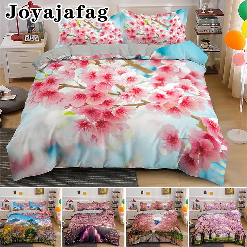 

Beautiful Cherry Blossoms Bedding Set King Queen Size Bedclothes With Pillowcase Landscape Duvet Cover Bed Sets Home Textiles