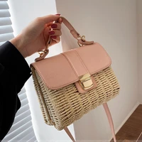 woven square tote bag 2021 summer new high quality straw womens designer handbag travel shoulder messenger bag phone purses