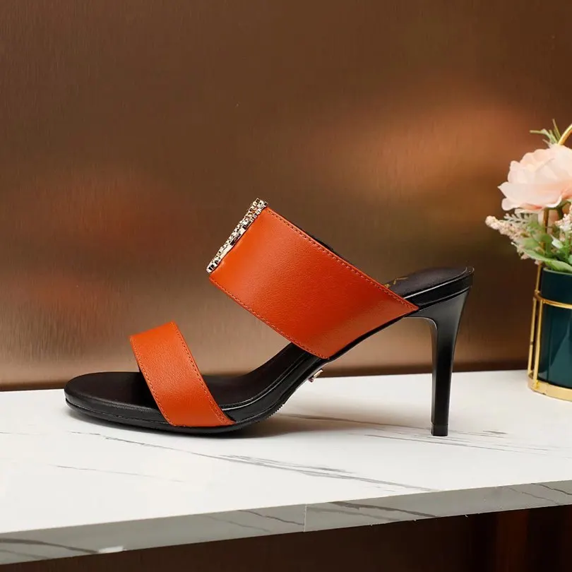 Chinelos de Luxo Dedo do pé Deslizamento em Slides Design da Marca Verão Feminino Sapatos Casuais Roma Retro Aberto Sandálias Praia Salto Alto 2021