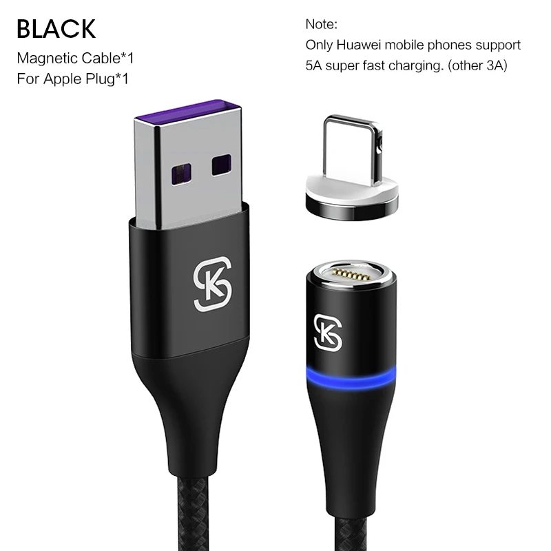 for apple cable Магнитный кабель 2 м, 3 А, быстрая usb зарядка, Тип C, для телефона, вращение на 360, магнитный кабель для передачи данных для Iphone X XR, зарядное устройство для samsung SIKAI - Цвет: for apple cable