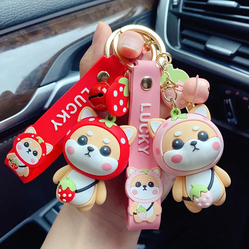 

Cartoon Strawberry Shiba Inu Keychain Female Cute Trendy Couple Accessories Fashion Car Key Chain Bag Pendant