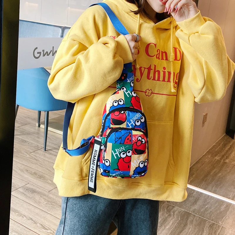 Популярная Корейская поясная сумка в стиле аниме Улица Сезам, нагрудная сумка унисекс с мультяшным граффити, модная сумка-мессенджер для девочек и мальчиков, нейлоновая Дорожная сумка-банан