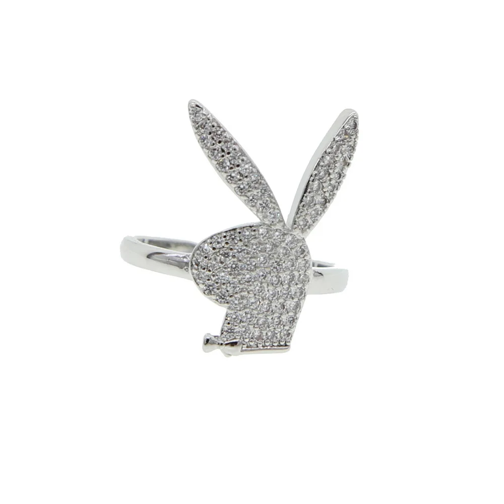 

New Ins Hip-hop Rabbit Ring Vintage Animal Cubic Zirconia Open Finger Adjustable Rings for Women Girls Fashion Jewelry Gift