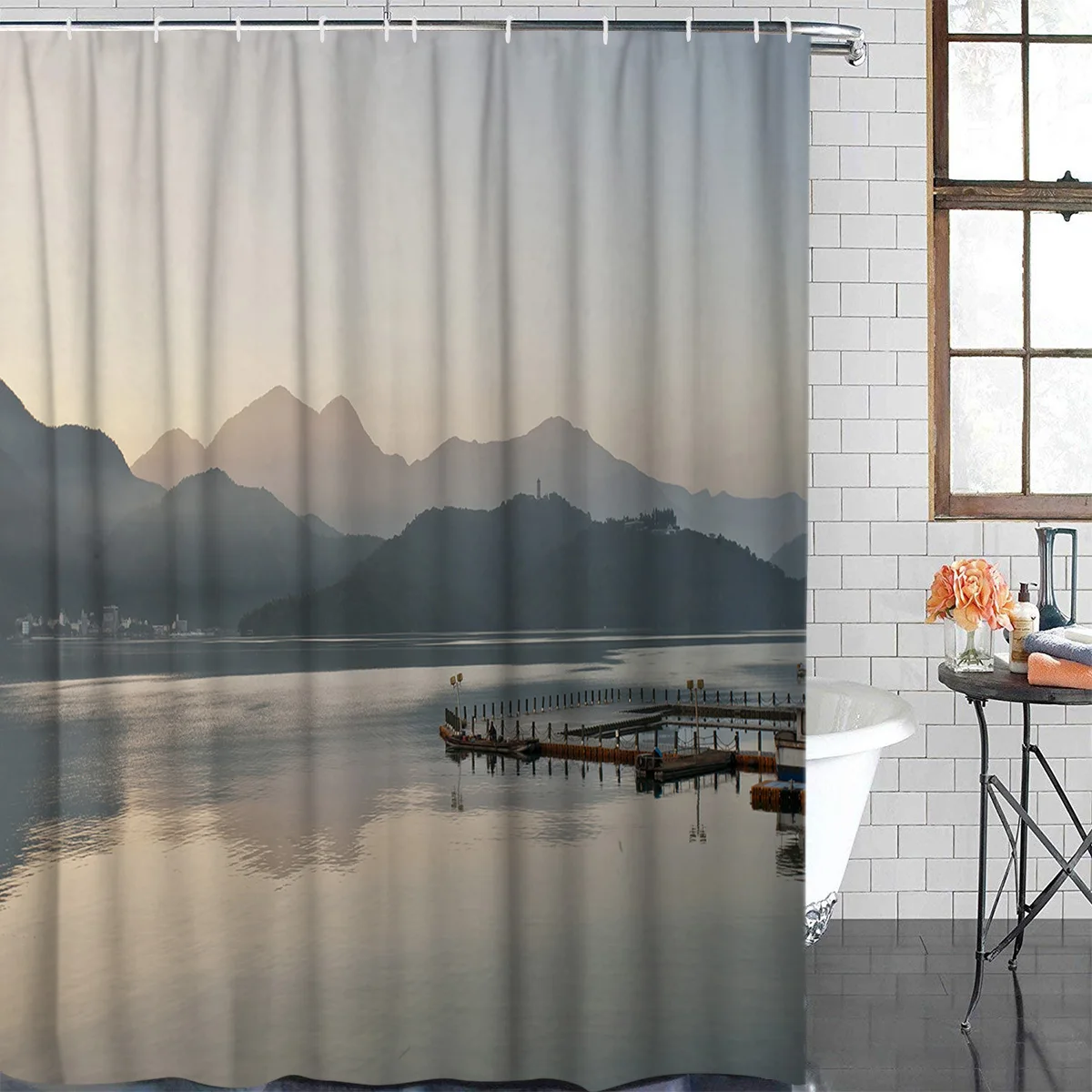 

Lake Reflection Shower Curtains Meditation Design Bathroom Shower Curtain