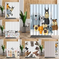 Cartoon Cute Animal Shower Curtain Set Cat Dog Anime Printed Bathroom Decor Waterproof Bath Fabric Home Curtains For Children