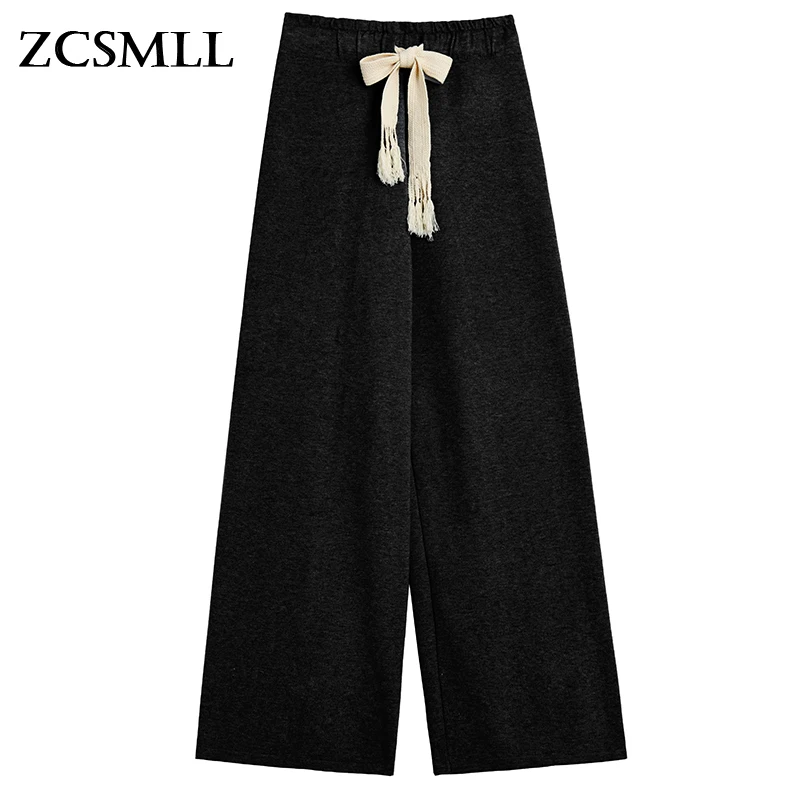 

ZCSMLL High Elastic Waist Gray Long Wide Leg Casual Trousers New Loose Fit Pants Women Fashion Tide Spring Autumn 2021 TH1477