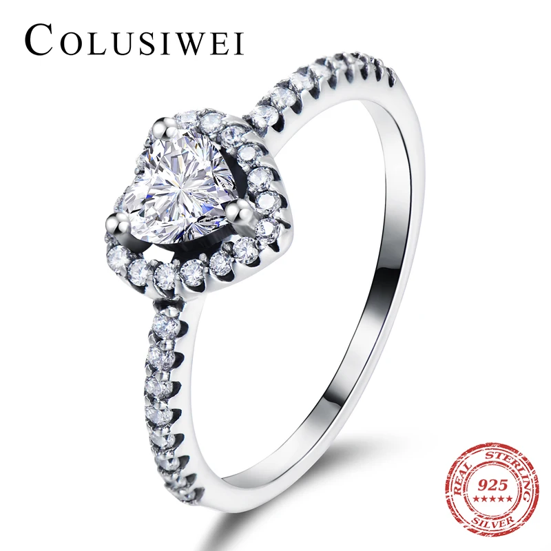 

Colusiwei HOT SALE 925 Sterling Silver Heart Clear CZ Luxury Finger Rings for Women Engagement Wedding Statement Jewelry