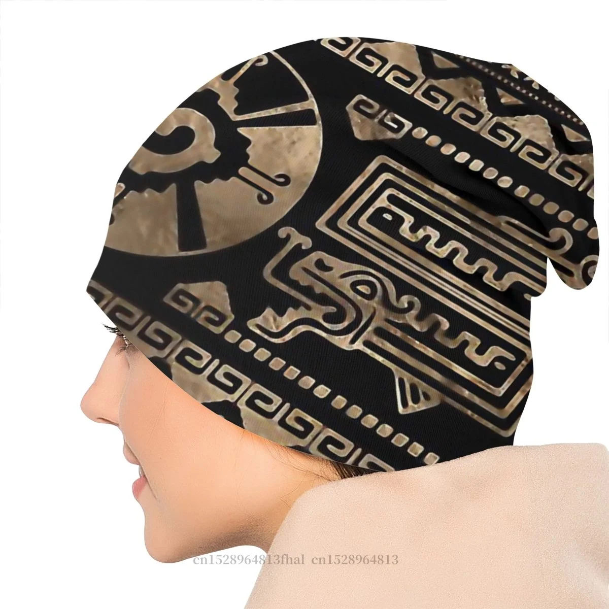 

Maya Mayan Winter Warm Beanie Hats Hunab Ku Gold On Black Knitting Hat Bonnet Hipster Skullies Beanies Caps Men Women's Earmuffs