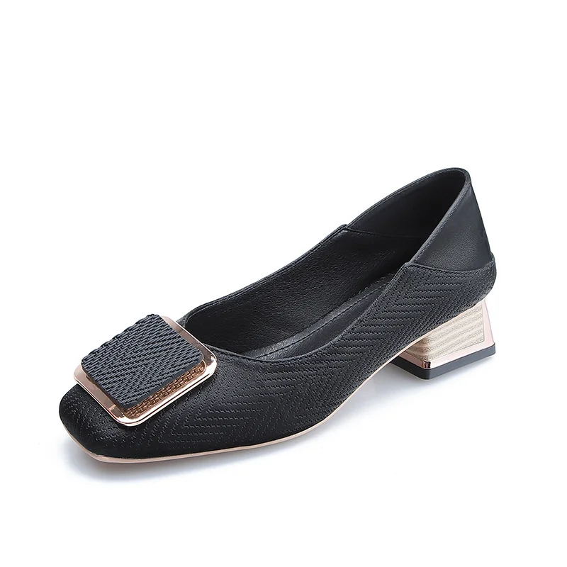 

Metal Square Buckle Women Single Shoes Two Ladies Wear High Heel Thick-heeled Square Head Fairy Style All-match Simple Work Shoe
