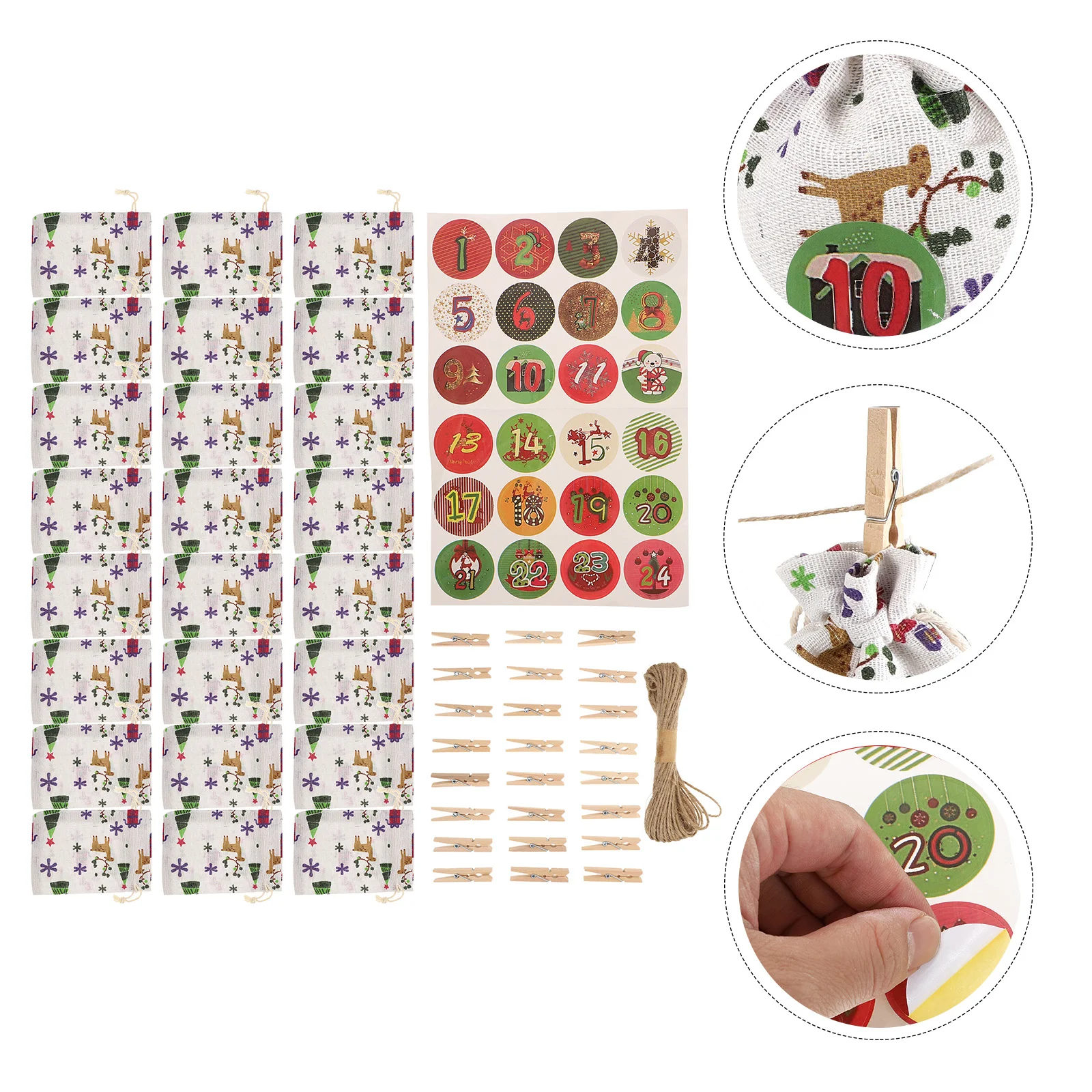 

1 Набор рождественских мешков на шнурке с принтом, подарочная упаковочная сумка, сумка для хранения, сумка для конфет