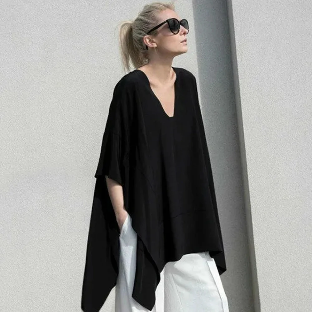 

Oversized Summer Women Irregular Cotton Woman T-shirts 2021 Fashion Solid Loose Plus Size t-shirt Female V Neck Short Sleeve Top