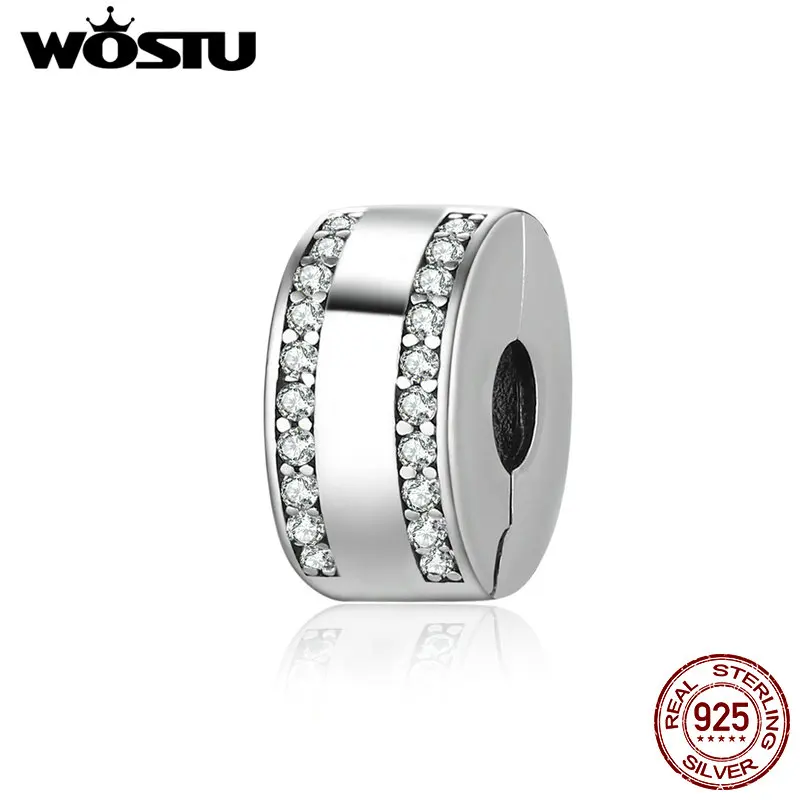 WOSTU 925 пробы Серебряный классический зажим с прозрачными чешскими бусинами подходит wst браслет с подвесками модные DIY Ювелирные изделия CRC105