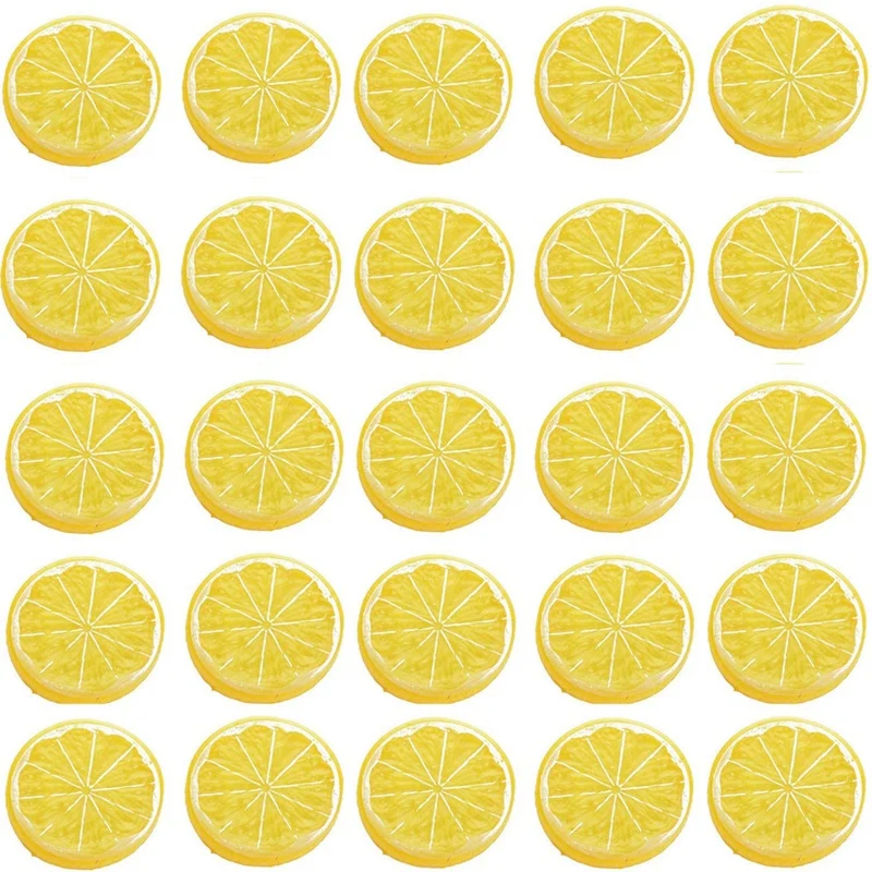 

40 Pcs Simulation Lemon Slices Fake Artificial Fruit Model Party Kitchen Wedding Home Decoration (Yellow)