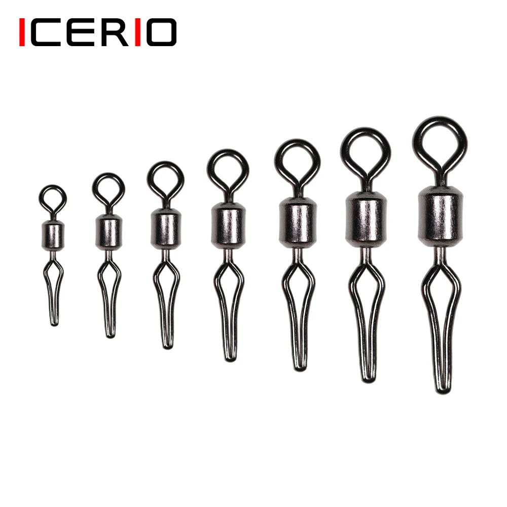 ICERIO 100pcs Swivel with Side Line Clip Fishing Tackle Fishhooks and Crap Fishing Connector Fishing Swivels with Snap