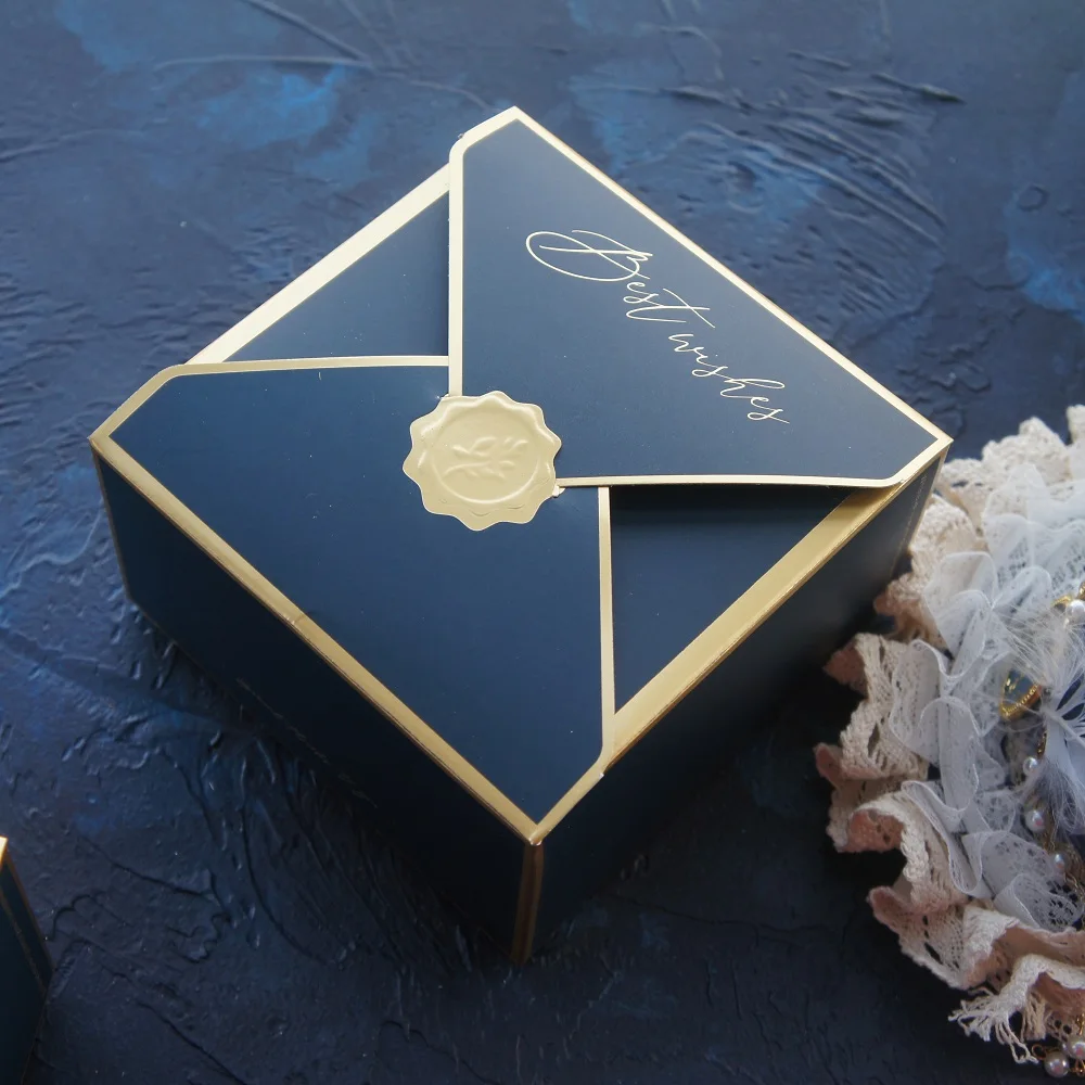 10 шт. Золотой конверт синий дизайн с наилучшими пожеланиями печенье макарон