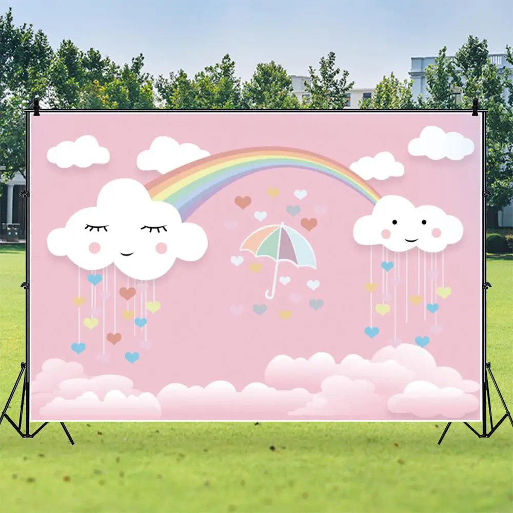 

Pink Cloud Rainbow Newborn Baby Shower Birthday Custom Photographic Background Photography Backdrop Vinyl Photophone Photozone