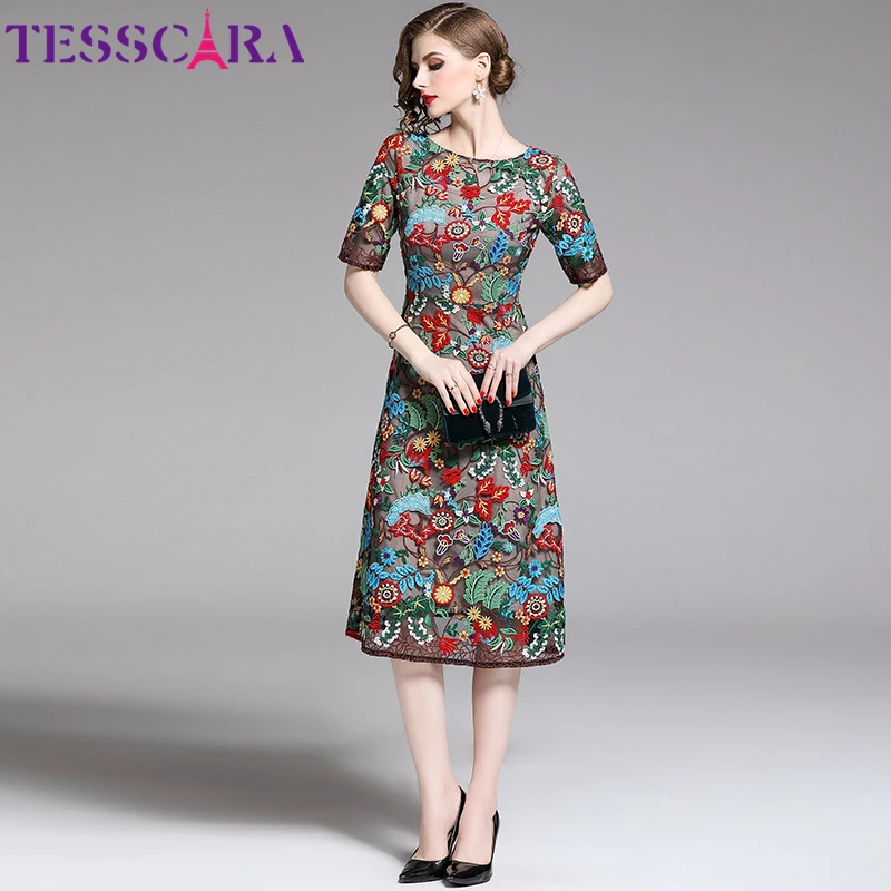 Женское летнее роскошное Сетчатое платье TESSCARA с вышивкой женское праздвечерние