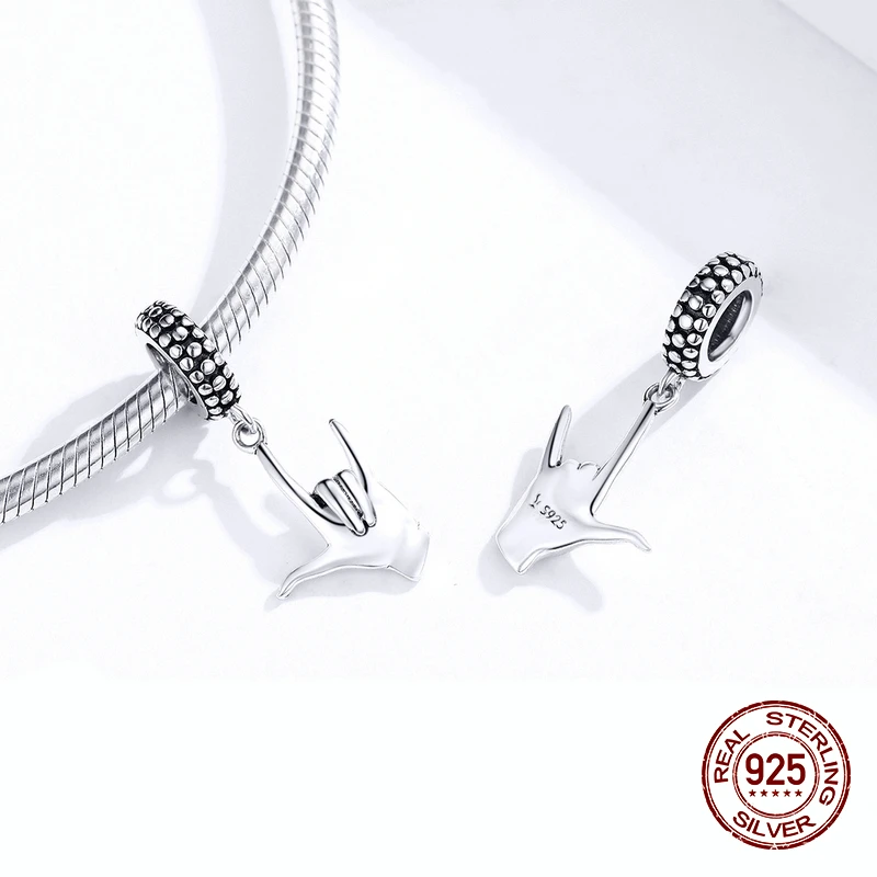 2020 Hot Sale 925 Sterling Silver Sign of the horns Woman Necklace Pendant fit bangle Beads Bracelet Charm Jewelry Making Gift | Украшения