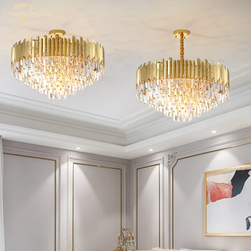 Современный роскошный Ceilig светильники золото светодиодный люстры кристаллы