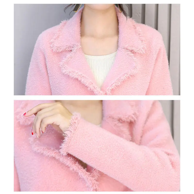 

Bright Color 2019 Autumn Faux Mink Fur Coat Women Single Breasted V-neck Jackets Kintted Tops Lady Sweet Tassel Outerwear f1384