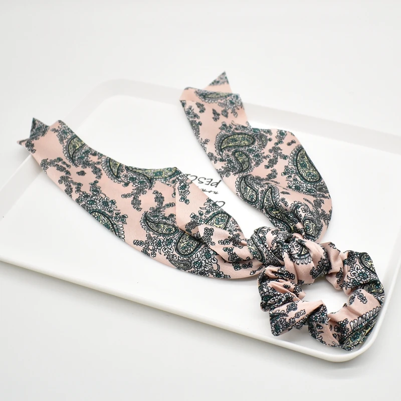 fashion Ponytail Scarf Elastic Hair Rope for Women Hair Bow Ties Scrunchies Hair Bands Flower Print Ribbon Hairbands - Цвет: 36