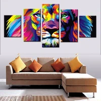 5 pieces wall art canvas painting colorful lion poster modern abstract canvas for living room decorative pictures frame