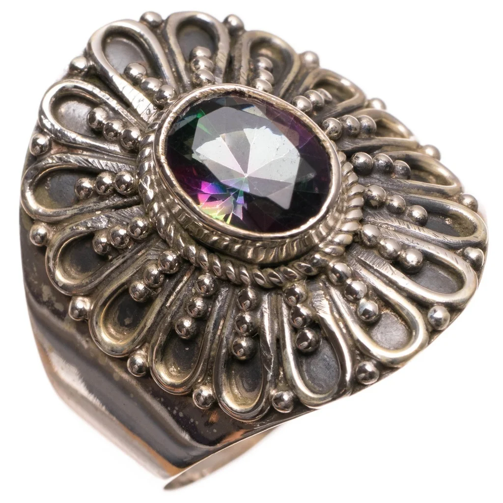 Кольцо из серебра Природный мистический пробы с топазом 925 ручной работы размер