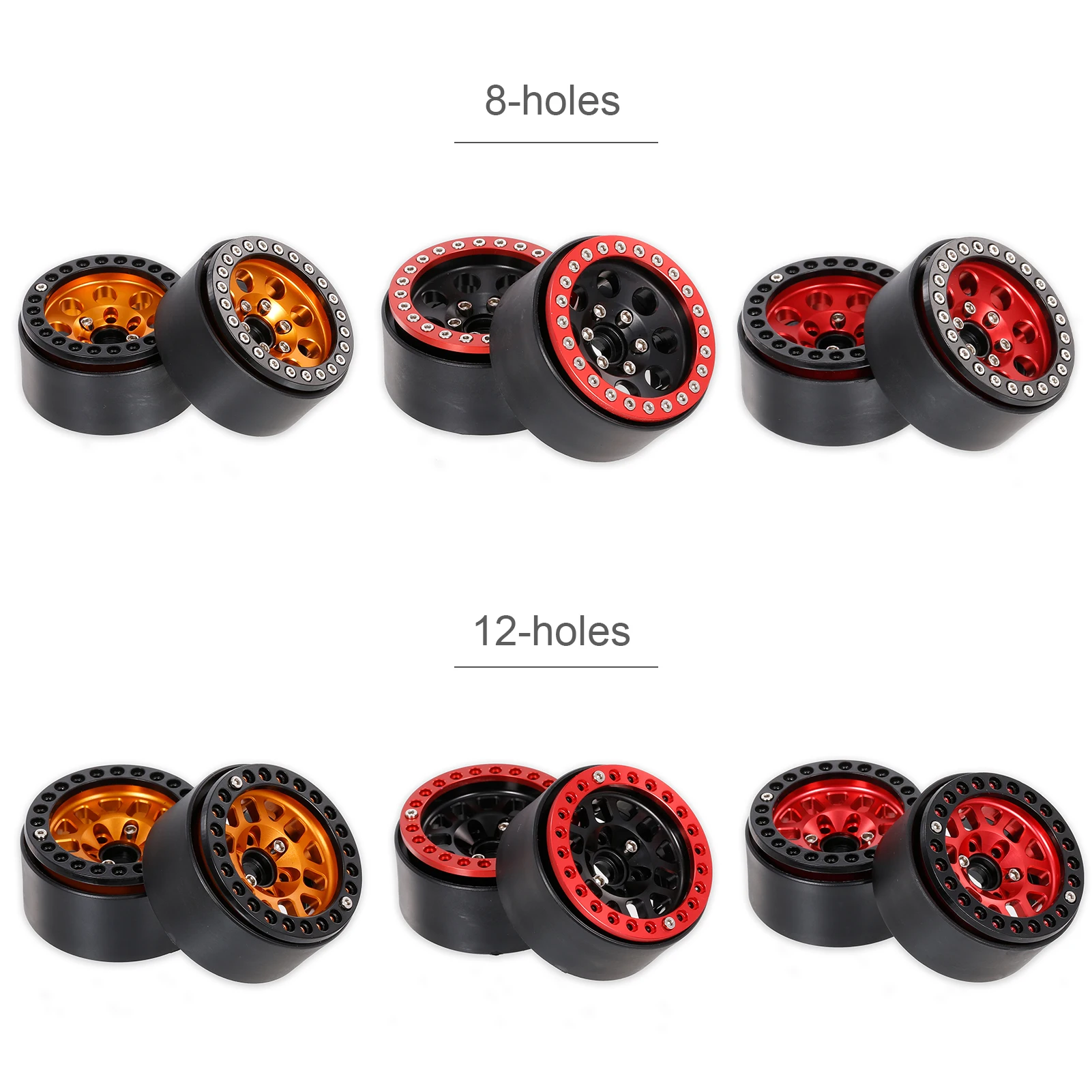 

2PCS Metal 1.9in Beadlock Wheel Rim Hub 8/12 Round Hole for 1/10 RC Crawler for Hsp Redcat Traxxas Tamiya Hpi RC4wd Axial