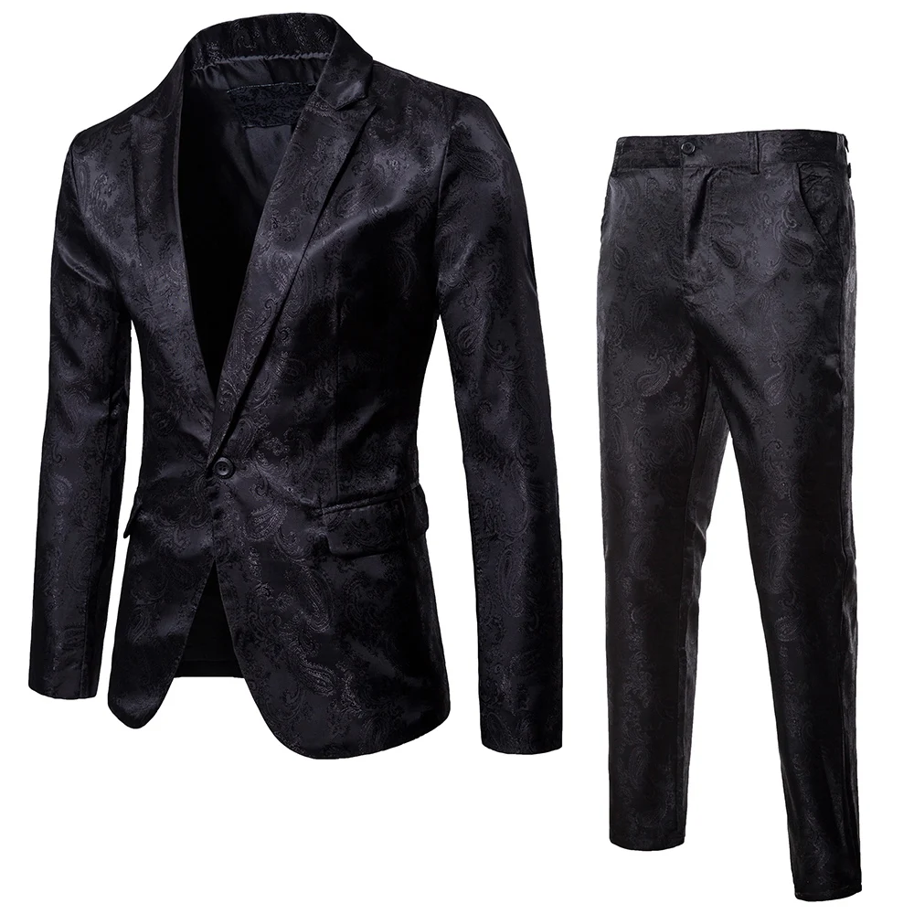 Black Sets 2 шт. Мужской Блейзер костюм Slim Fit смокинг+ Брюки Формальные вечерние свадебные жених Новинка - Цвет: Black Sets