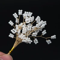 10pcs beaded leaf sprigs on gold wire flower tassel hair accessories seed glass beads branch white fb 050 1