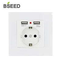 bseed eu standard wall socket with double usb wall decorative socket dual black golden white glass panel