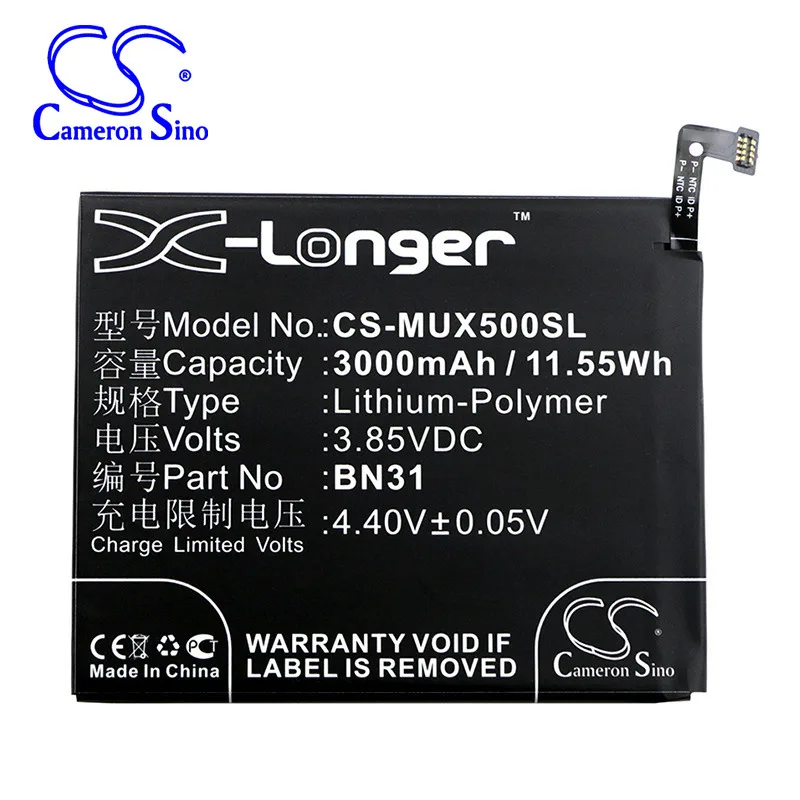 

CameronSino for XIAOMI 5X M1803E6C M1803E6E M1803E6H M1803E6T MDE6 Mi 5X Mi 5X Dual SIM Mi 5X Dual SIM TD-LTE Mi A1 battery