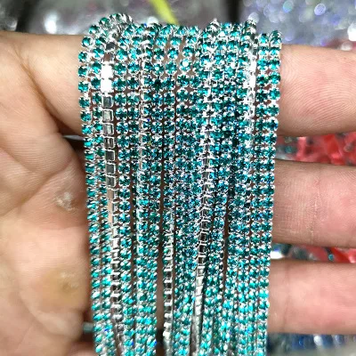 Malachite green 1 ярд/шт, 30 цветов, стеклянные хрустальные стразы на цепочке, Серебряное дно, Пришивные цепочки для рукоделия, украшения сумок для одежды - Цвет: Malachite green