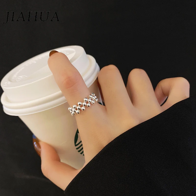 

1Pcs Kpop Alloy Copper Rings For Women Simple Round Beads Rings Fashion Handmade Adjustable Jewelry Accessories Party Deck