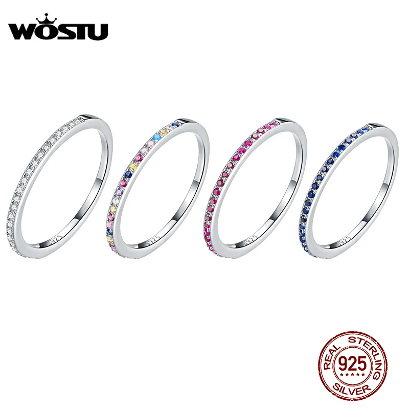 

WOSTU 925 стерлингового серебра Halo Кольцо-красочные halo Полный циркония кольца для женщин простое кольцо модное серебряное кольцо ювелирное изд...