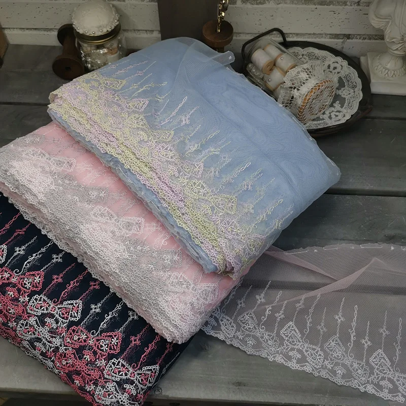 18-20 см в ширину 3 м/лот синего цвета/цвета: темно-серый и розовый; Сетка с кружевной отделкой вышитый материал сделай сам аксессуар X744