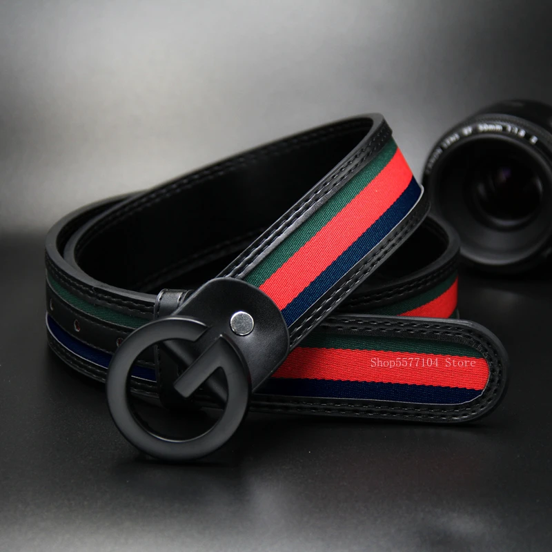 Брендовый мужской ремень G пряжка в красную и зеленую полоску скользящий