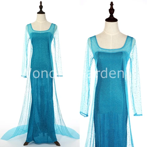 Новое синее платье Снежной Королевы взрослая Эльза, костюм для косплея на Хэллоуин, накидка со звездами