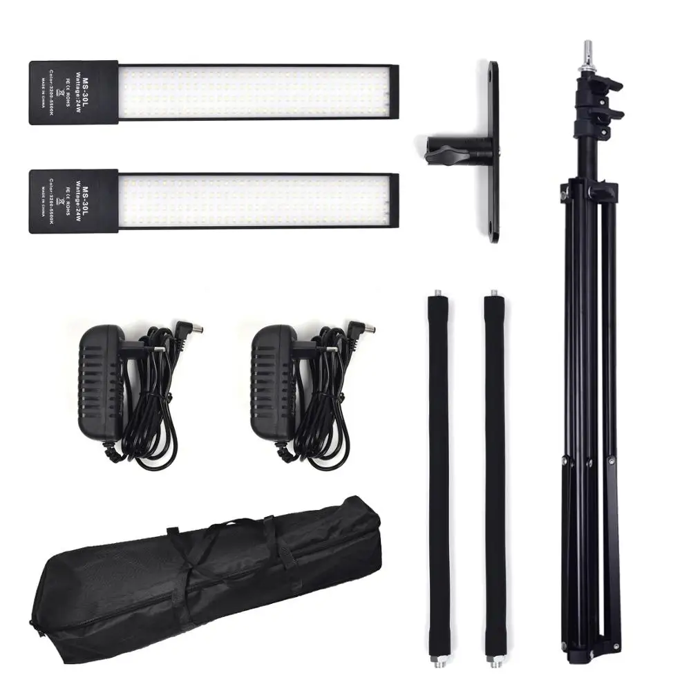 ZUOCHEN Studio Photography Continuous Video Lighting Kit 2*30W 3200-5500K LED Bulb Dimmable Stepless Adjustable Strip Light | Электроника