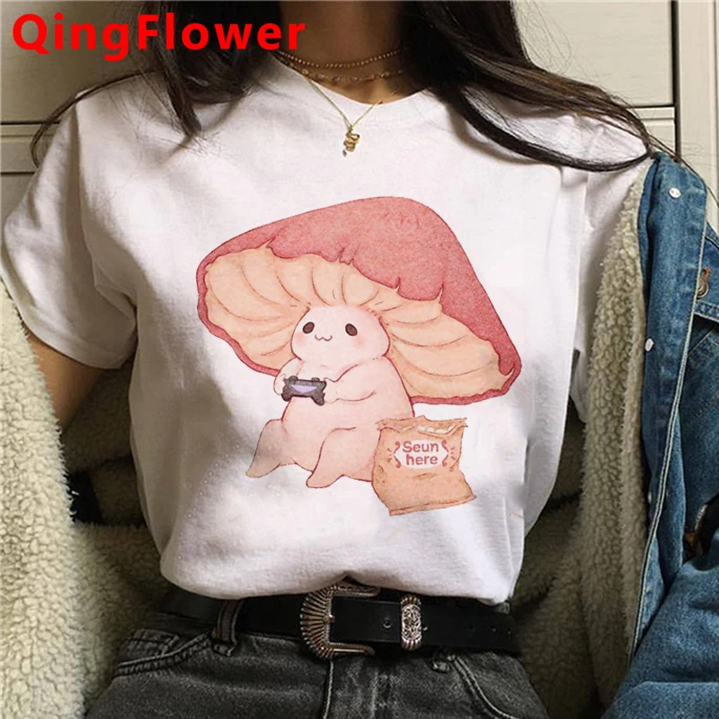

Kawaii Летняя женская футболка с принтом в виде грибов harajuku kawaii couple tumblr harajuku летняя футболка ulzzang