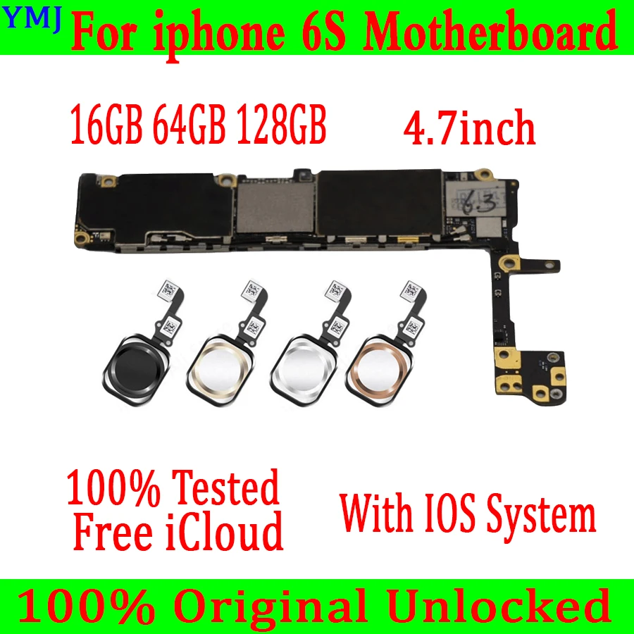 

Для iPhone 6s 4,7 дюймов материнская плата 16 Гб 64 Гб 128, с/без сканера отпечатков пальцев разблокированная iCloud для iPhone 6S материнская плата