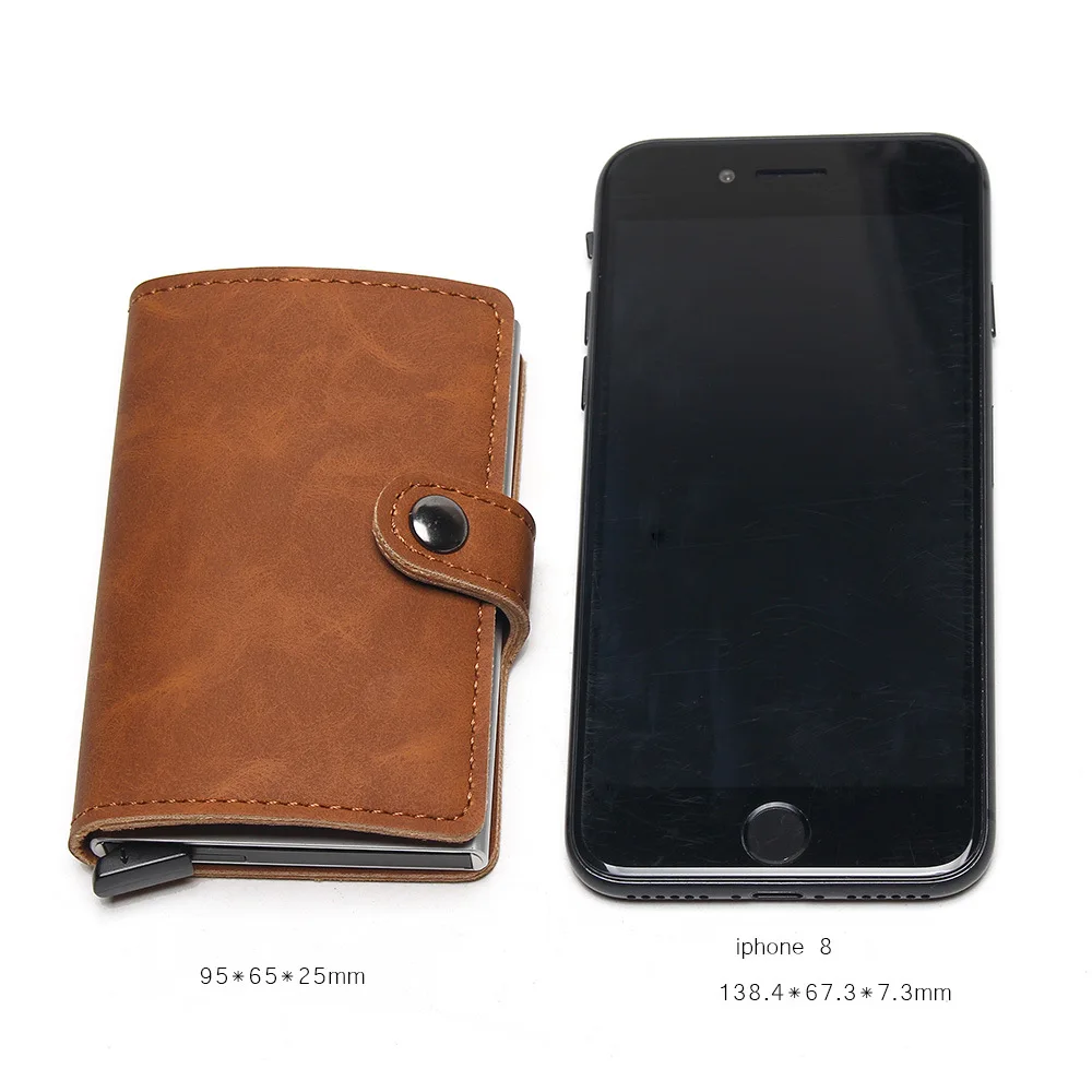 

2021 Upscale Men RFID Wallet Credit Card Holder mini Aluminum Box Card Wallet RFID Leather Pop Up Card Case Coin Purse gift