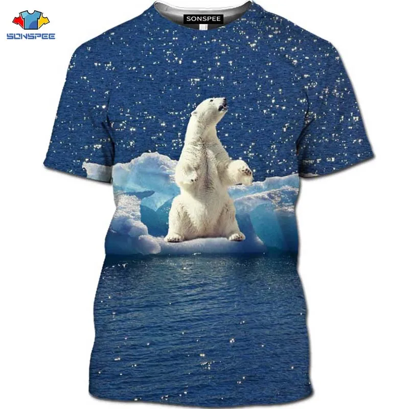 

SONSPEE 3D New Snow Mountain Animal Polar Bear T-Shirt Fishing Men's T-Shirt Fun Ice Shirt Beautiful North Star Shirt Beauty Top