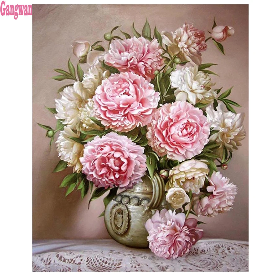 5d Вышивка крестиком цветок пиона Алмазная картина ваза букет Мозаика DIY вышивка