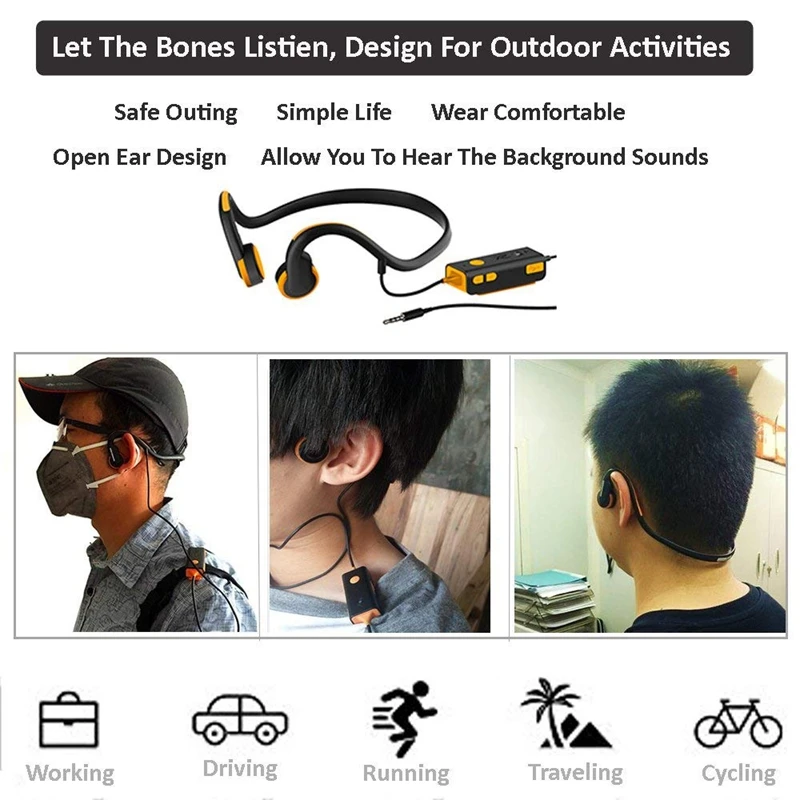 Open Ear Bone Conduction Headphones Sports Headphone With Waterproof Sweatproof and Noise Reduction Microphone for iPhone/ Andr |