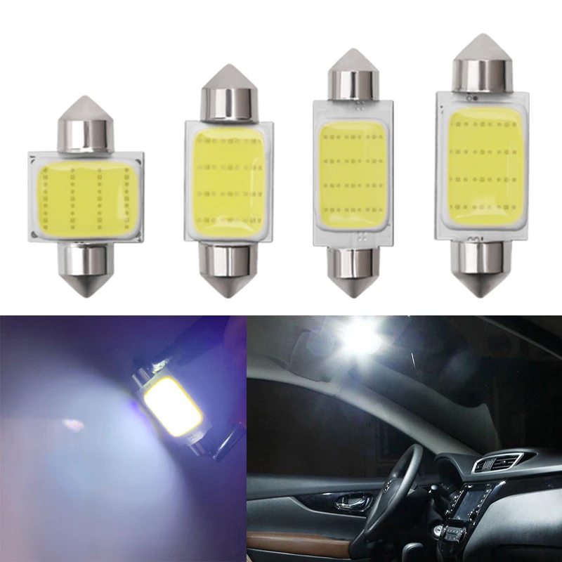 

1x C10W C5W LED COB Festoon 31mm 36mm 39mm 41/42mm 12V White bulbs for cars License plate Interior Reading Light 6500K 12SMD