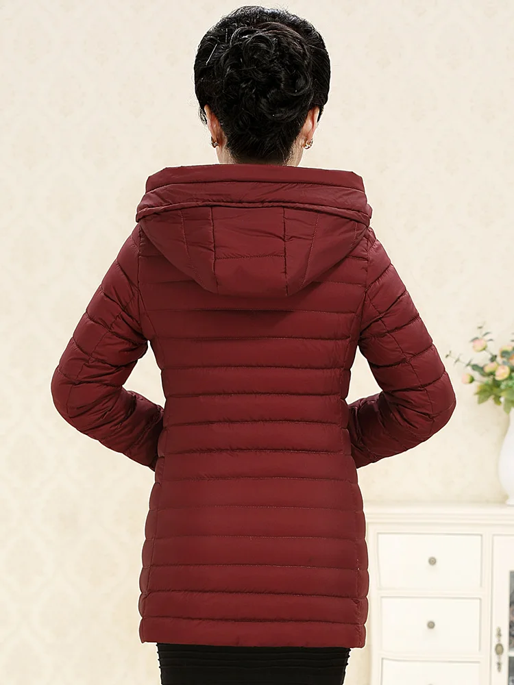 

CHERICOM new middle-aged and elderly Down Jacket Women's Mid-length mom's hooded zipper placket 229085