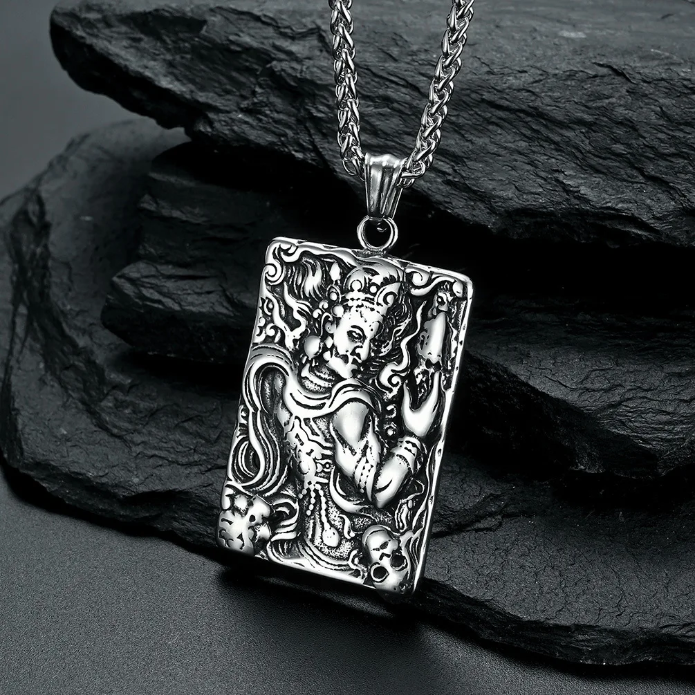 

2021 New Arrival Buddhism Fudo Mingwang Pendant Gothic Stainless Steel Chain Necklace For Women Students Party Punk Jewelry Gift